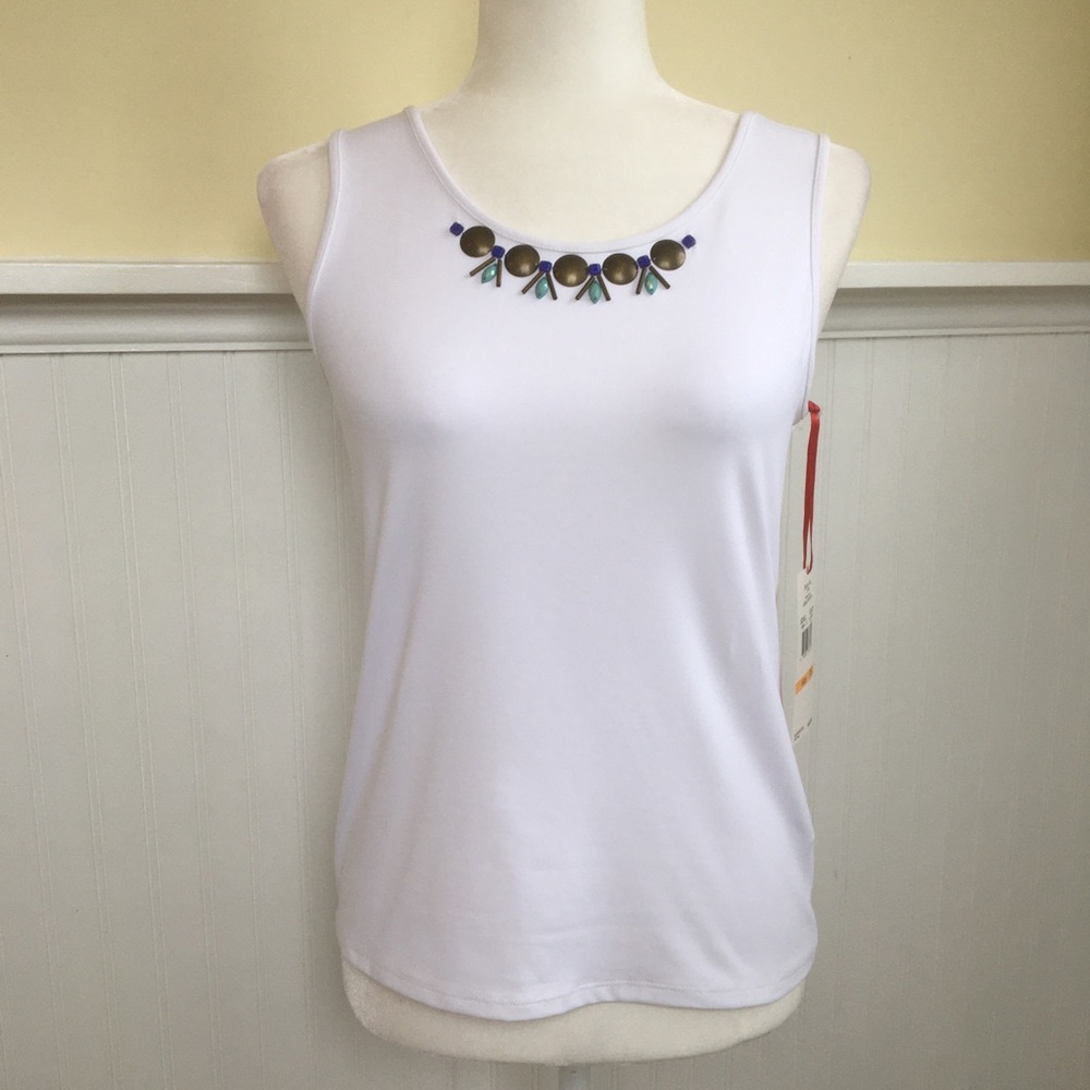 Ruby Rd. NWT White Beaded Sleeveless Blouse SP